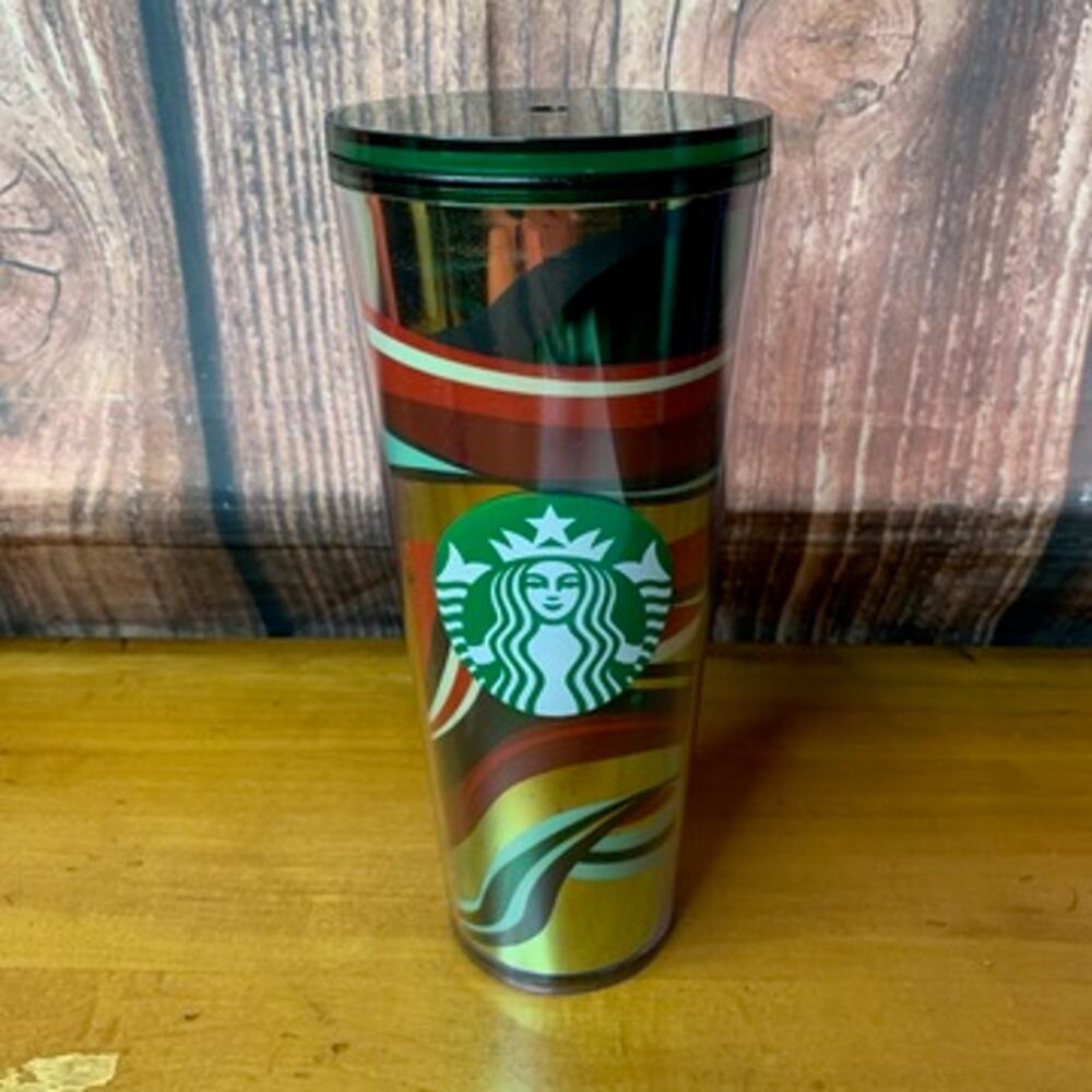 Starbucks Holiday Swirl Cold‎ Cup Tumbler 24 oz w/ Lid NO STRAW